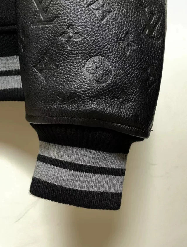 MONOGRAM EMBOSSED BLACK LEATHER AND WOOL BLOUSON | LOUIS VUITTON