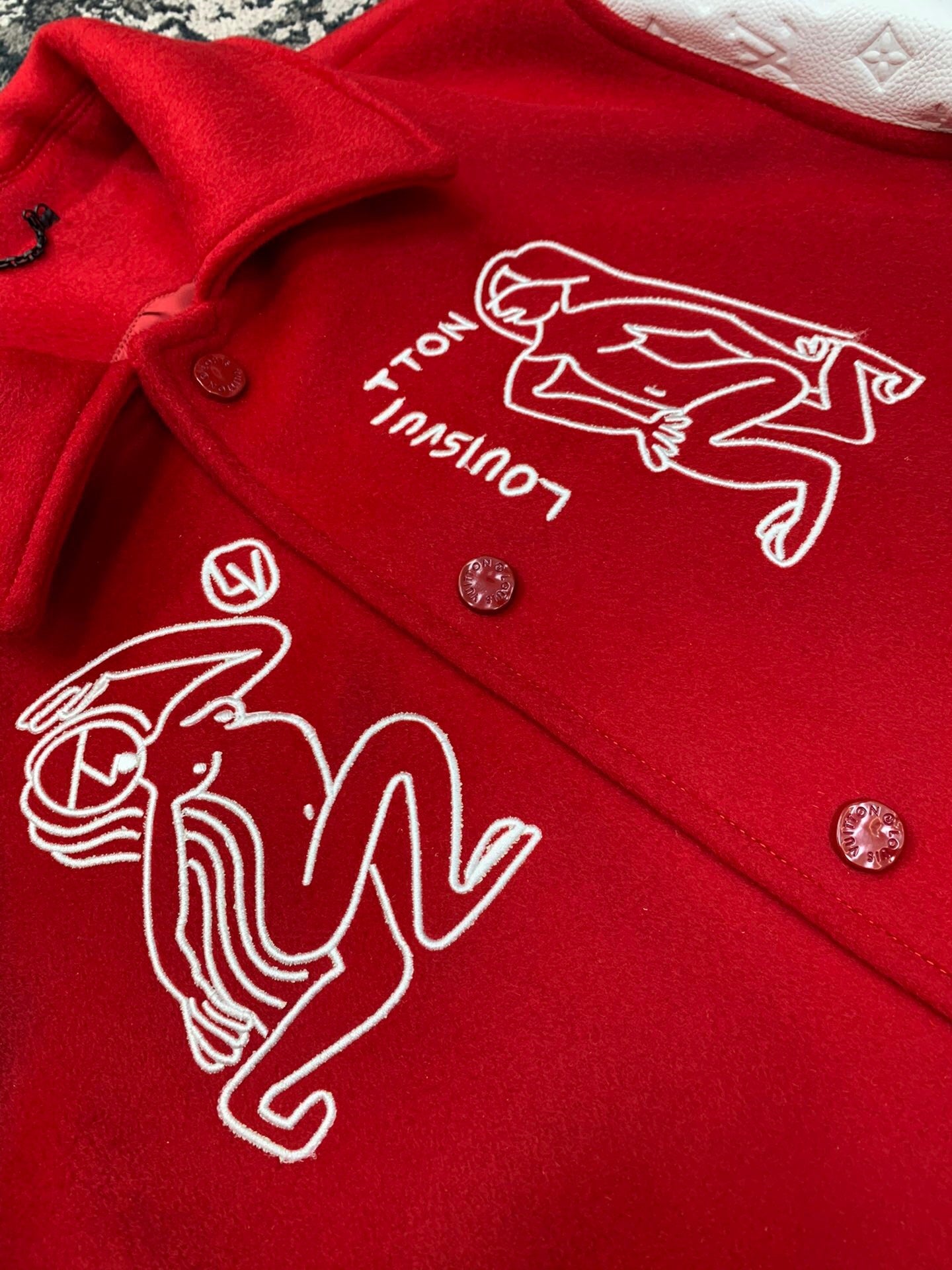 RED LEATHER BOMBER VARSITY JACKET | LOUIS VUITTON