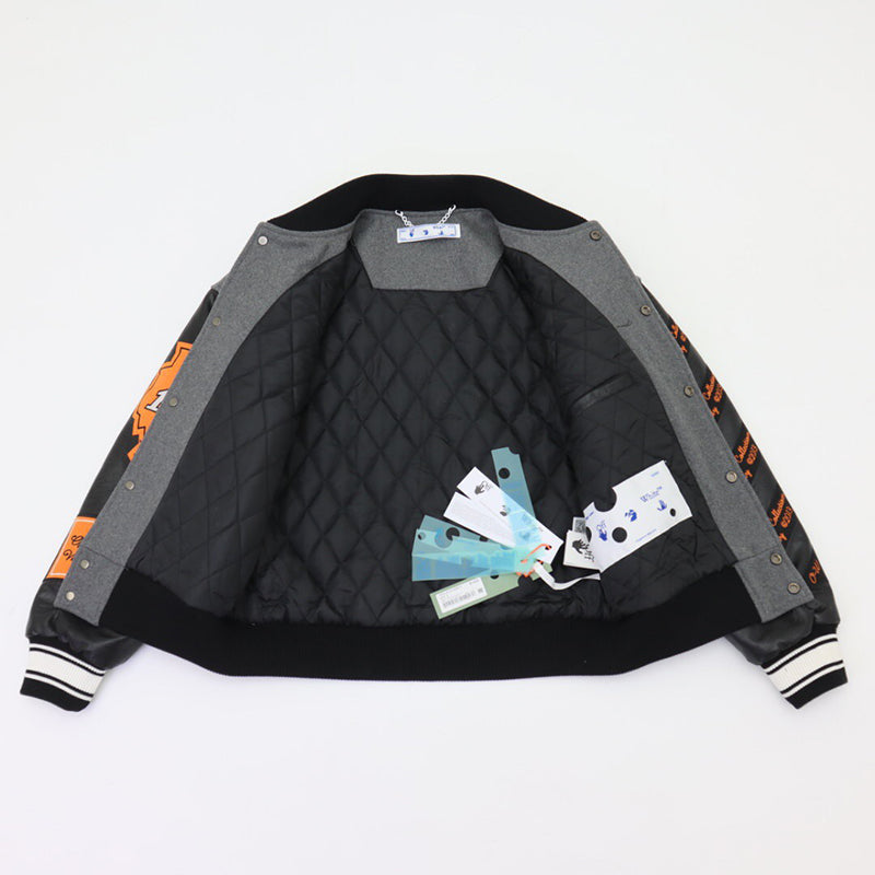 OFF - WHITE Grey wool and leather varsity jacket