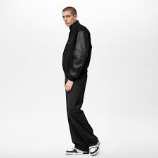 MONOGRAM EMBOSSED BLACK LEATHER AND WOOL BLOUSON | LOUIS VUITTON