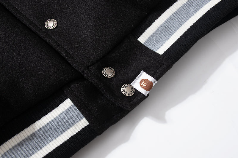 BAPE CREW VARSITY JACKET - World Gone Mad BLACK GREY