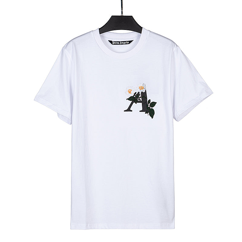Palm Angels Floral Embroidery Logo-print T-shirt