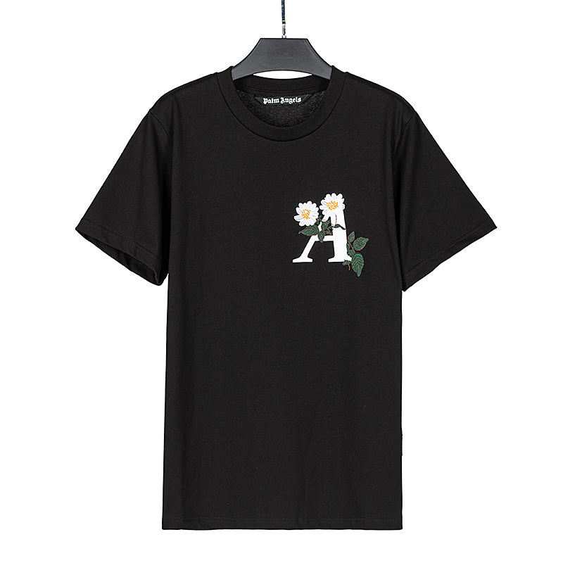 Palm Angels Floral Embroidery Logo-print T-shirt