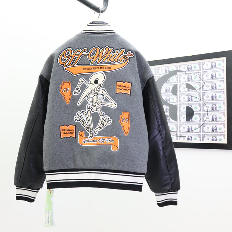 OFF - WHITE Grey wool and leather varsity jacket