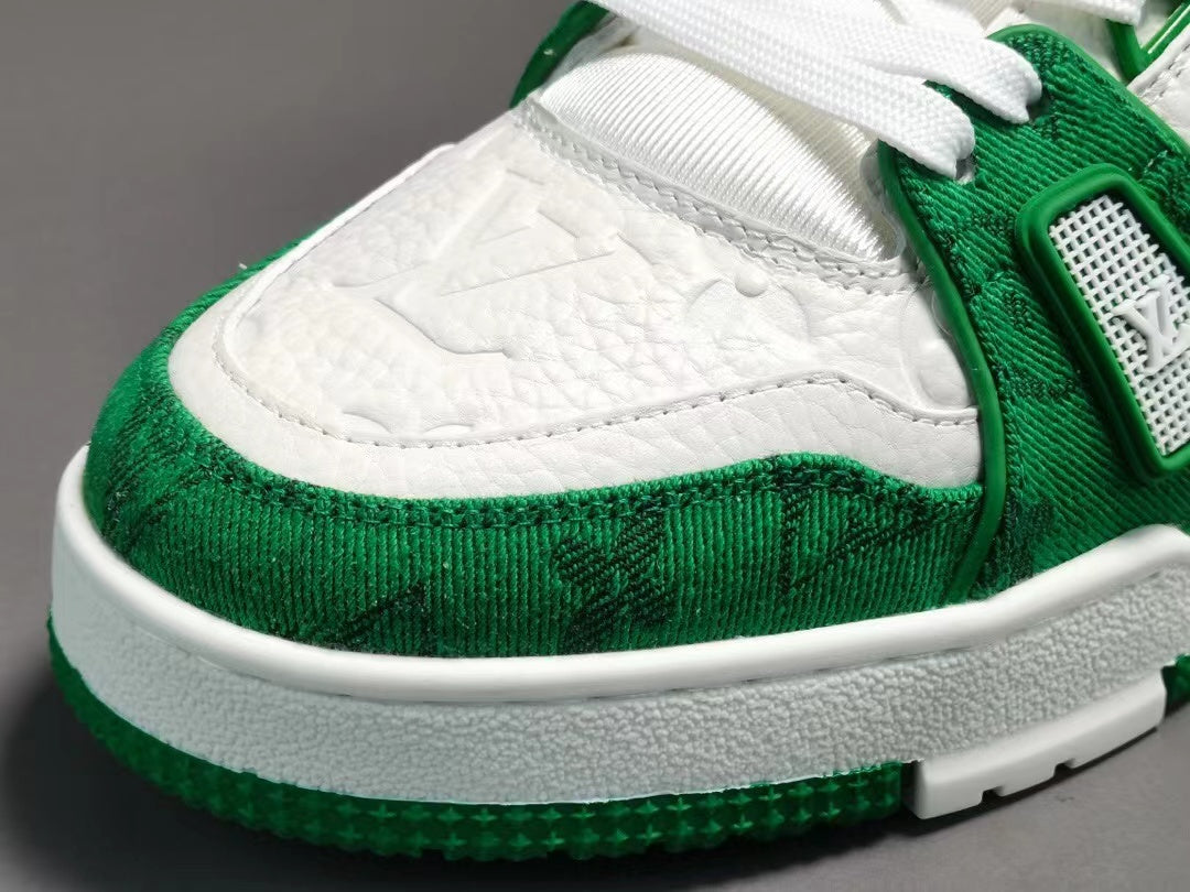 Louis Vuitton Trainer Green Monogram Denim White