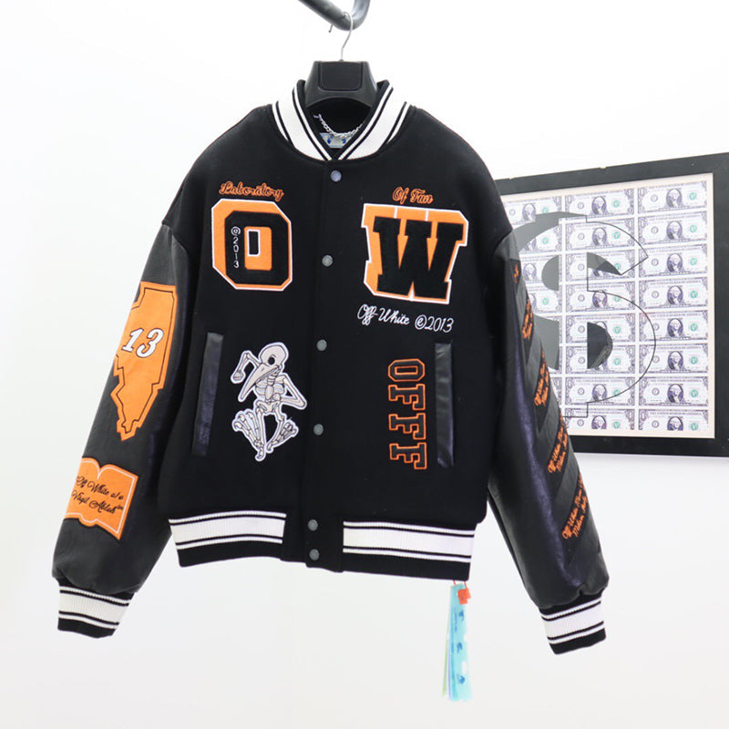 OFF - WHITE Black wool and leather varsity jacket