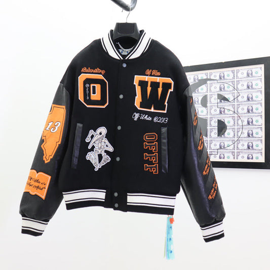 OFF - WHITE Black wool and leather varsity jacket