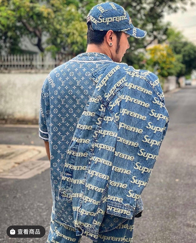 Supreme Frayed Logos Denim Trucker Jacket Blue