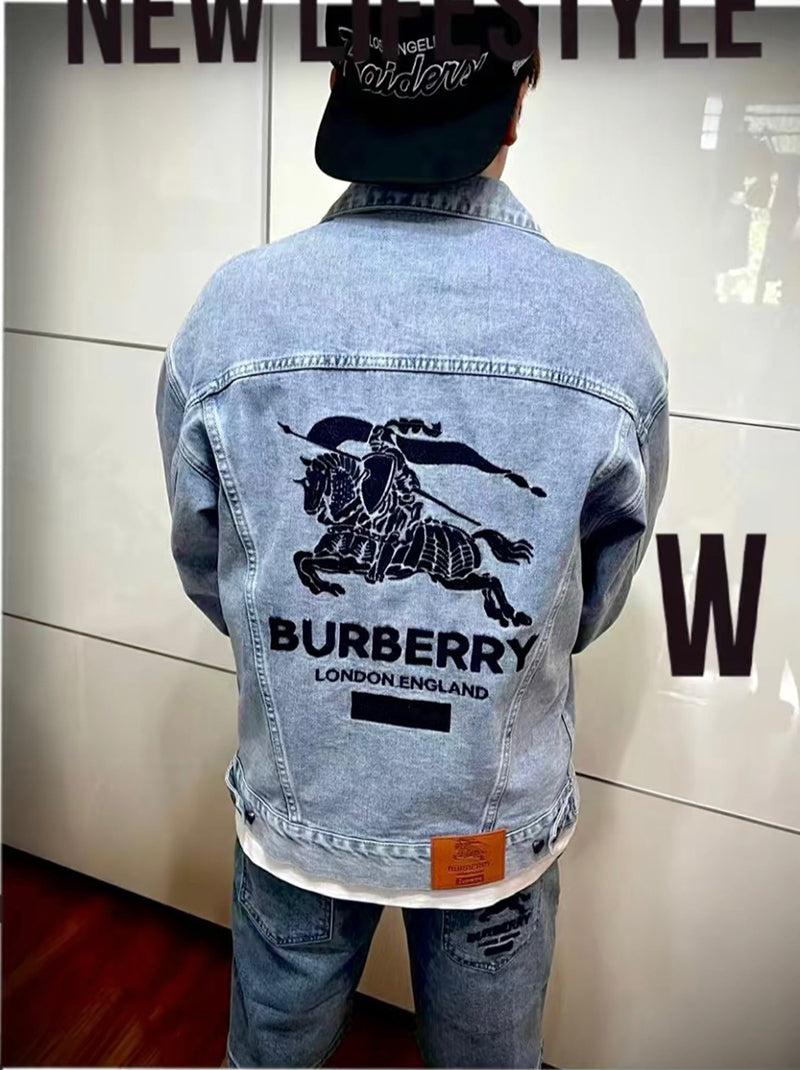Supreme Burberry Denim Trucker Jacket Washed Blue