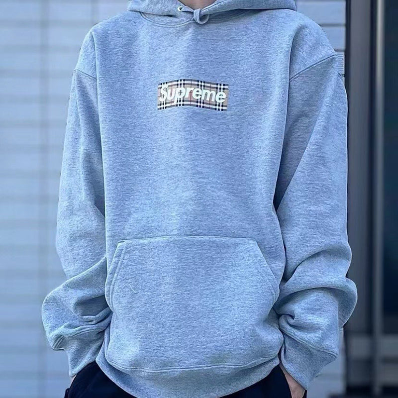 Supreme Burberry Box Logo Hooded Sweatshirt Heather Grey