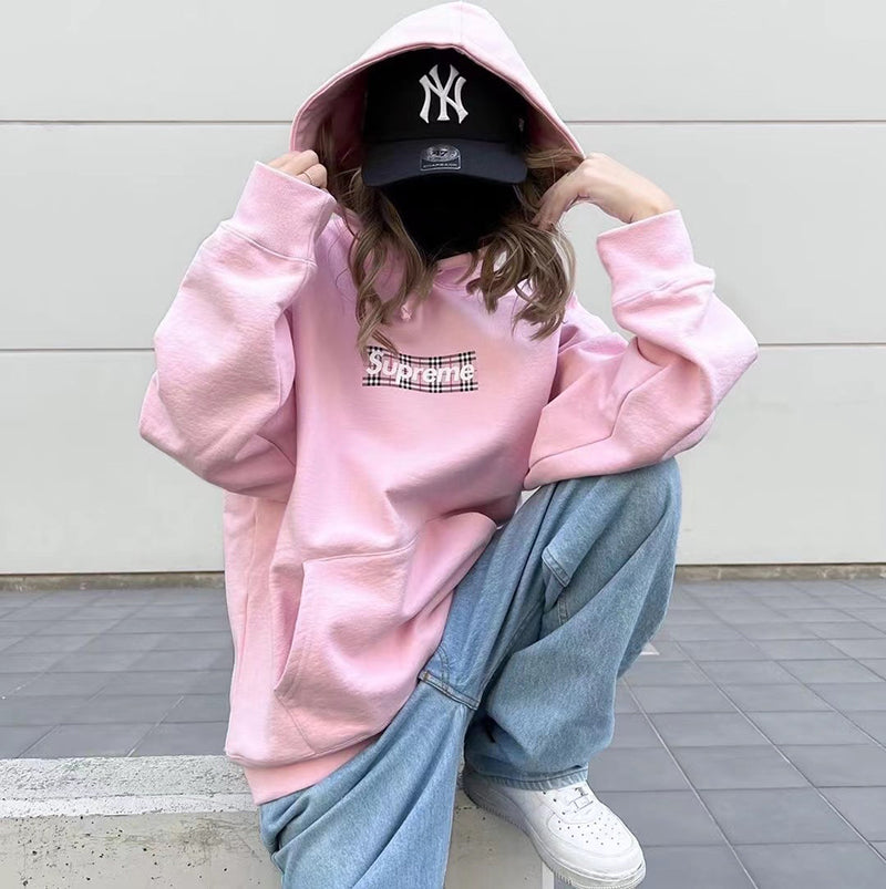 Supreme Burberry Box Logo Hooded Sweatshirt Light Pink