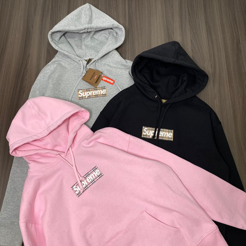 Supreme Burberry Box Logo Hooded Sweatshirt Light Pink