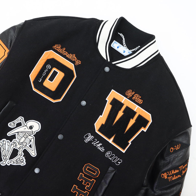 OFF - WHITE Black wool and leather varsity jacket