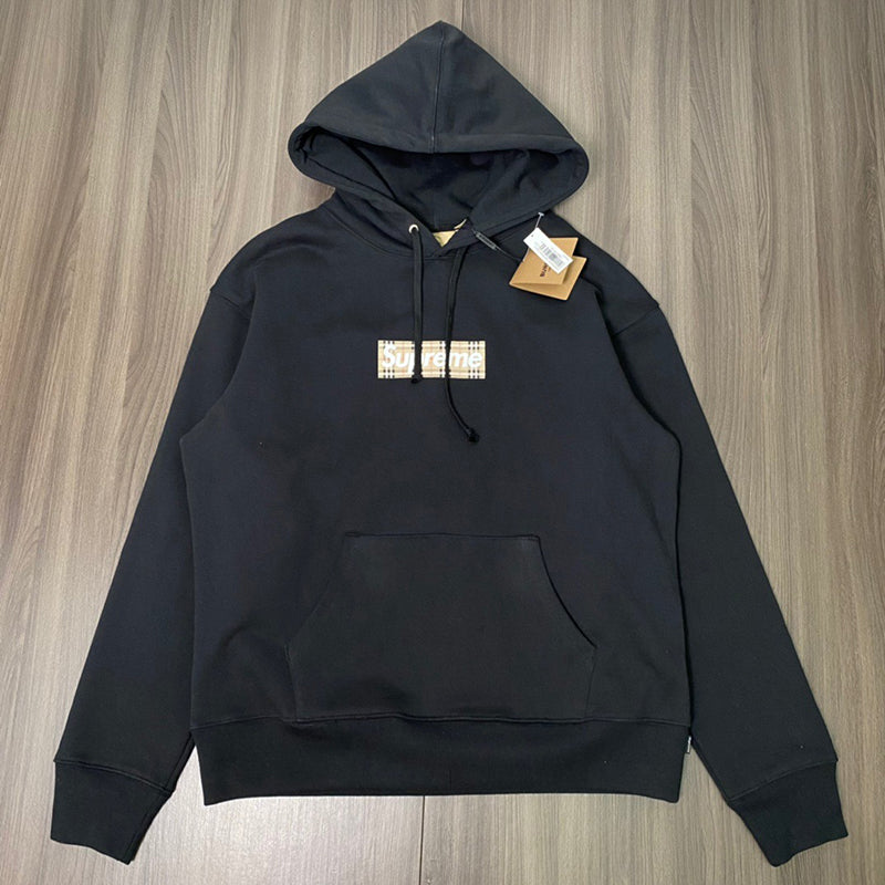 Supreme Burberry Box Logo Hooded Sweatshirt Heather Grey