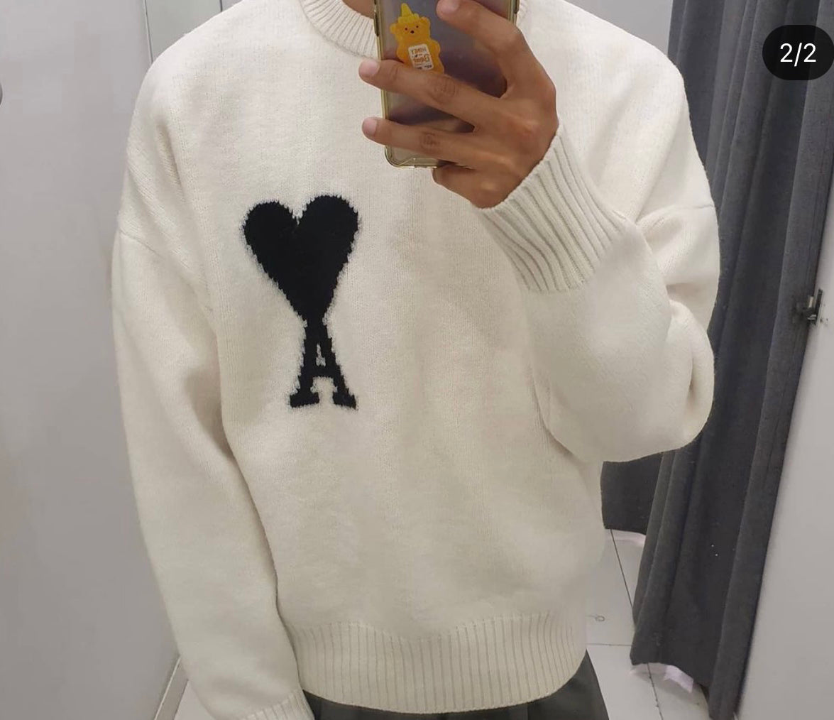 AMI Paris Ami de Coeur logo Crewneck knitted - White