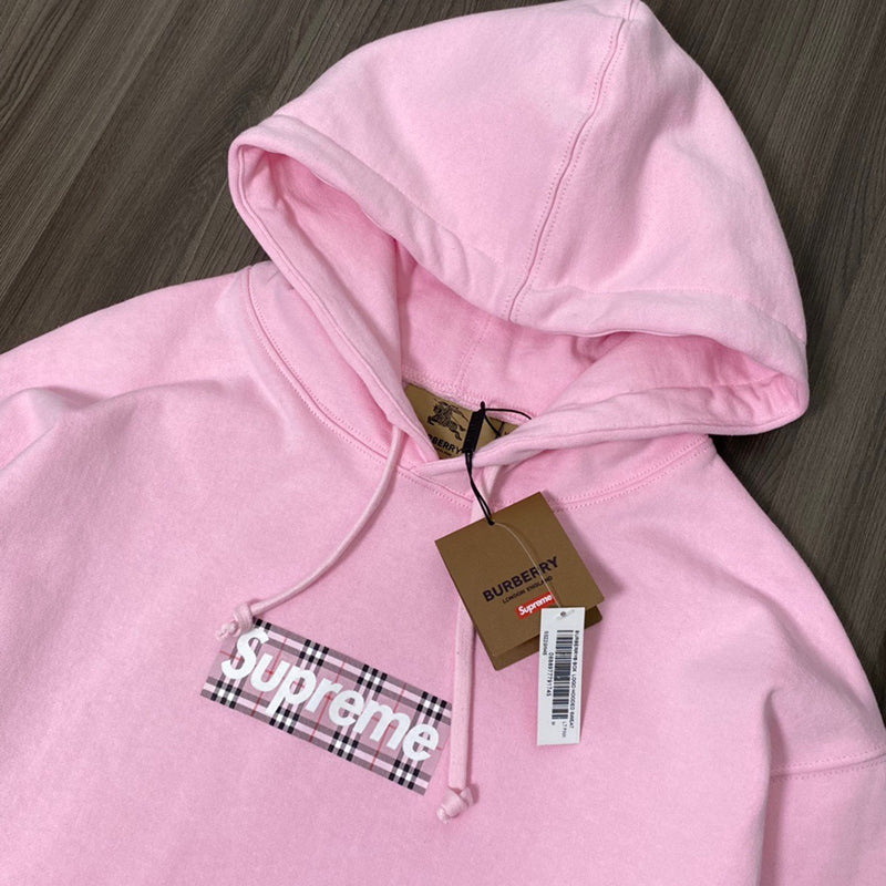 Supreme Burberry Box Logo Hooded Sweatshirt Heather Grey