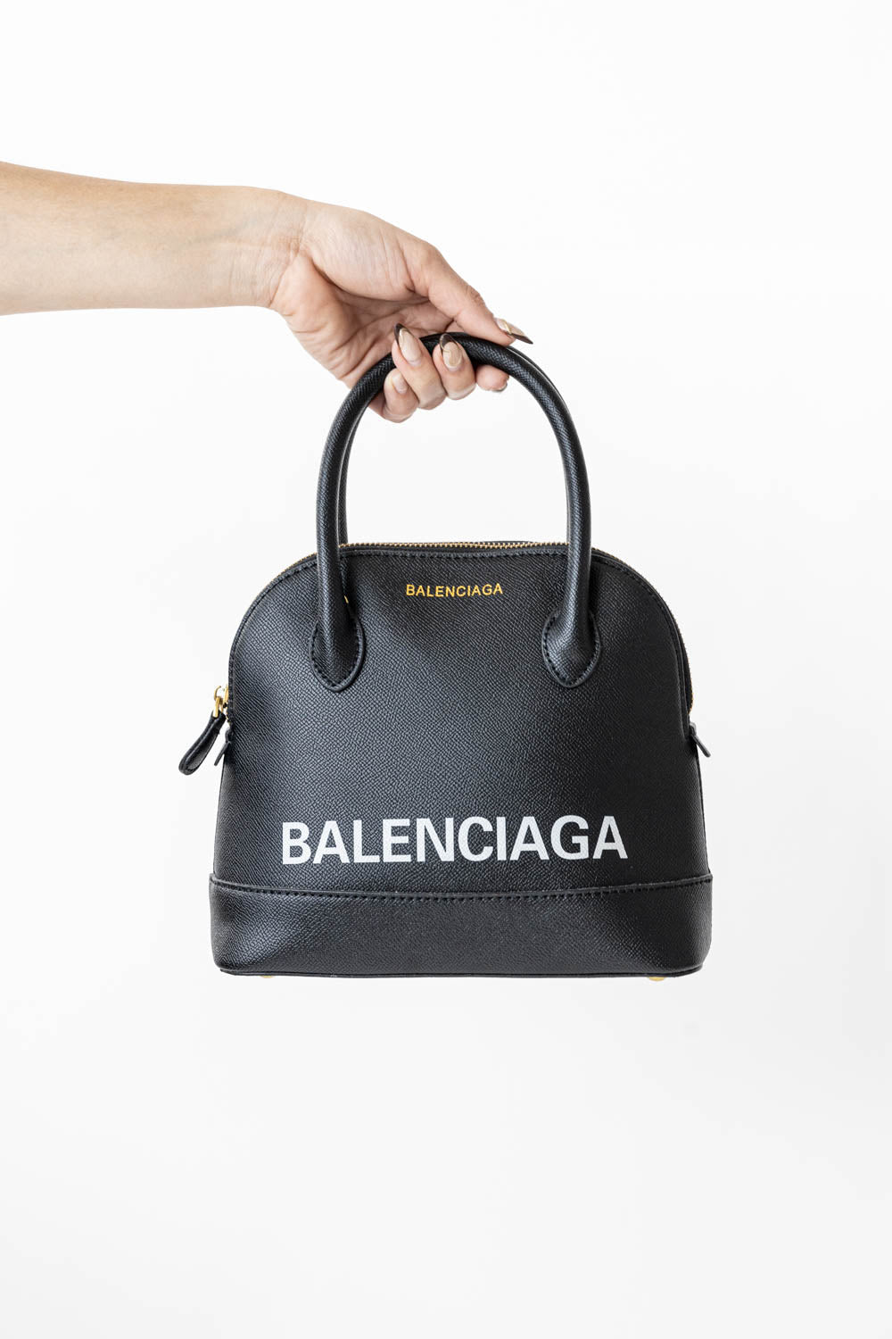 BALENCIAGA Ville Top Handle Bag Black White