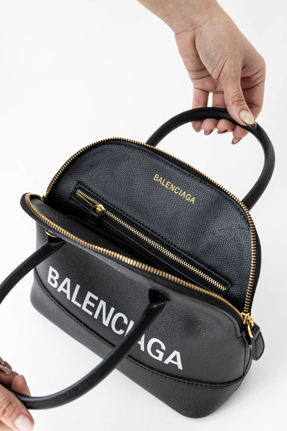 BALENCIAGA Ville Top Handle Bag Black White