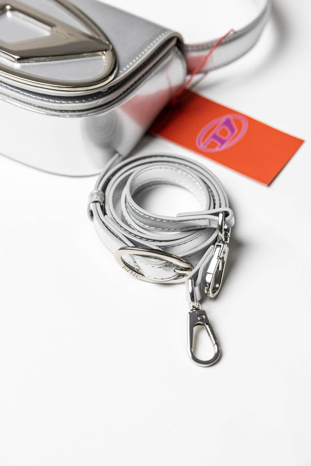 Diesel 1DR Iconic Bag D Logo Plaque Silver