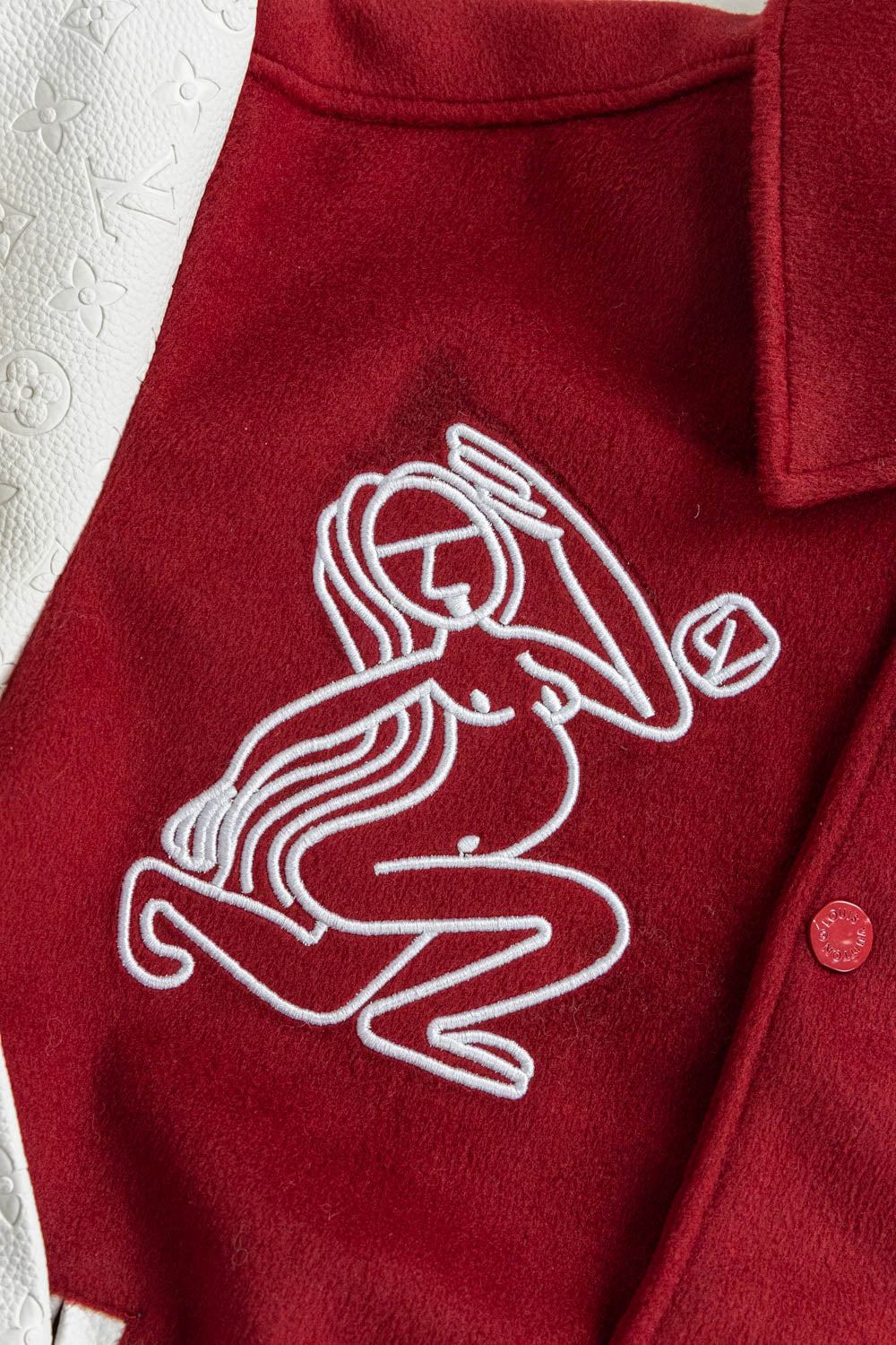 RED LEATHER BOMBER VARSITY JACKET | LOUIS VUITTON
