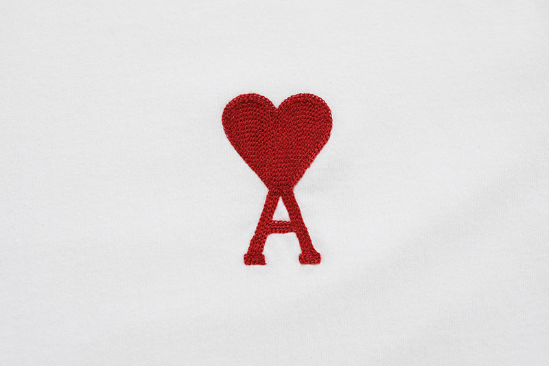 AMI PARIS - WHITE TEE WITH BIG RED HEART LOGO EMBROIDERED