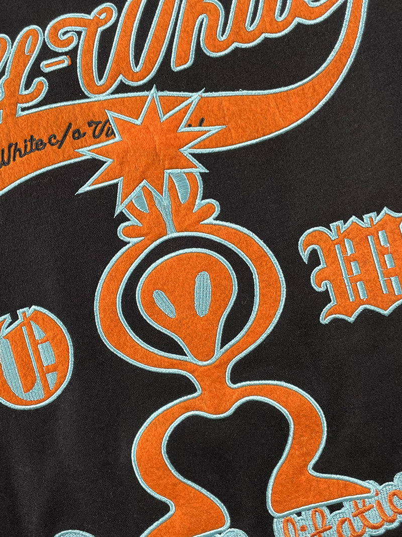 OFF-WHITE GRAPHICS LEATHER VARSITY JACKET Black Orange