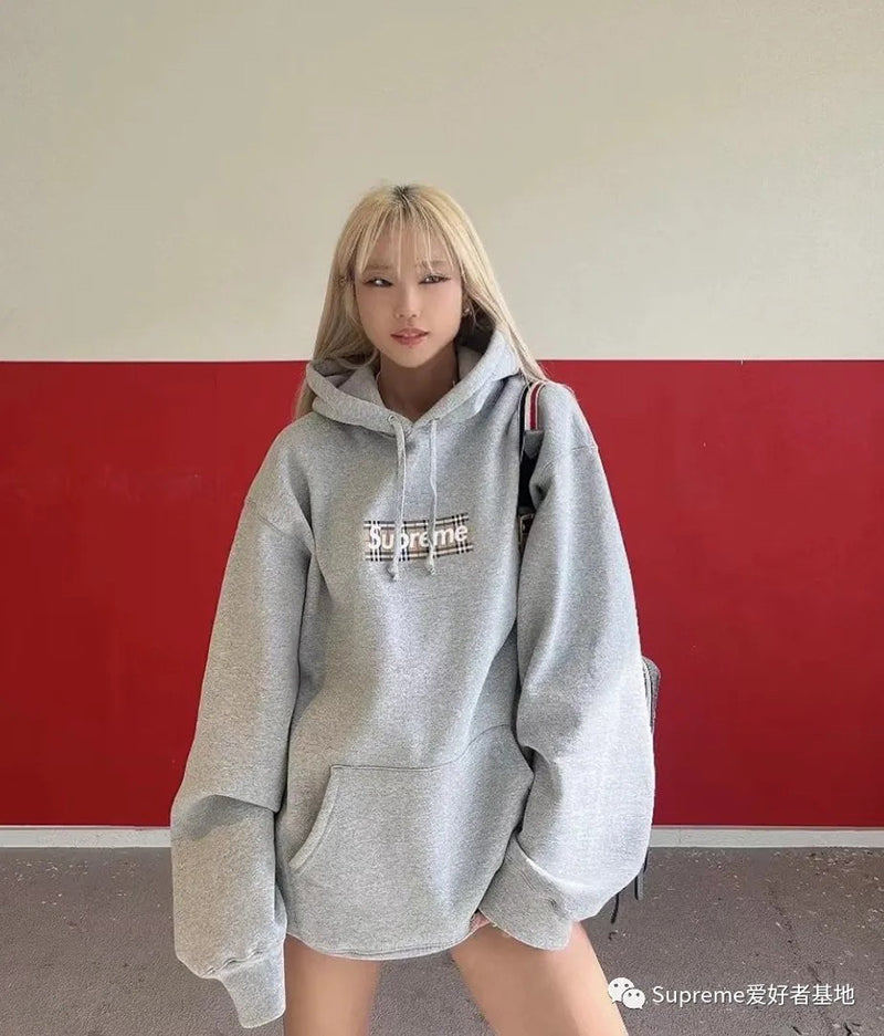 Supreme Burberry Box Logo Hooded Sweatshirt Light Pink