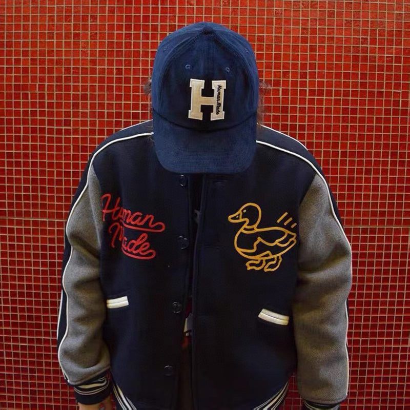 Human Made Duck Navy Blue and Grey Varsity Jacket