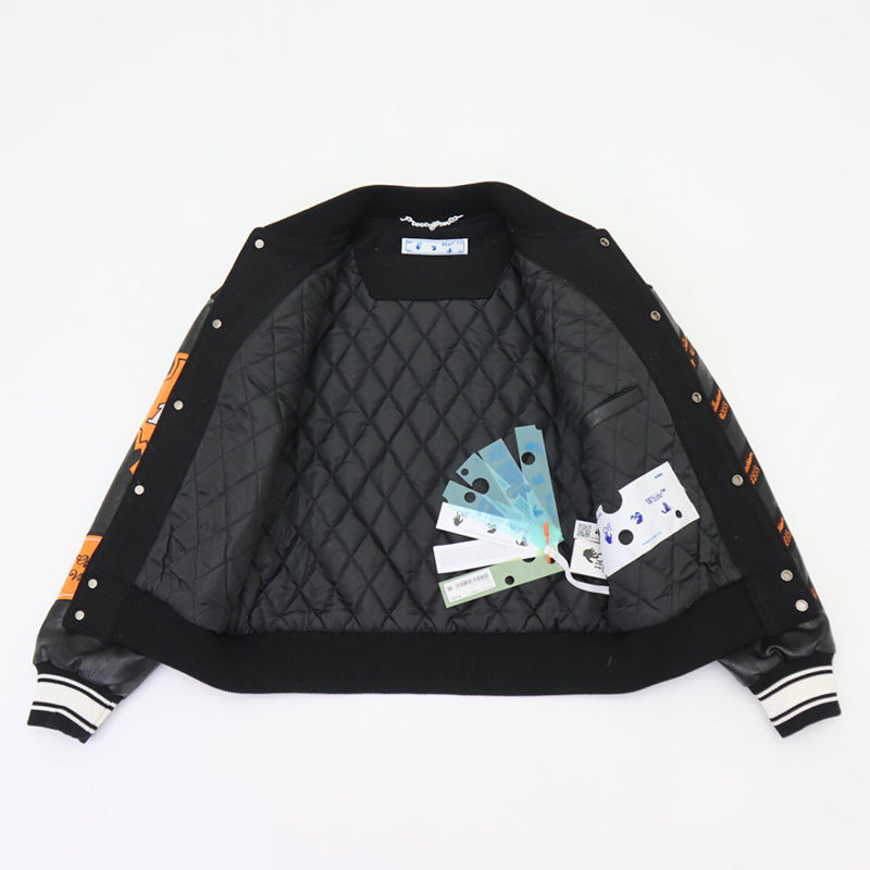 OFF - WHITE Black wool and leather varsity jacket