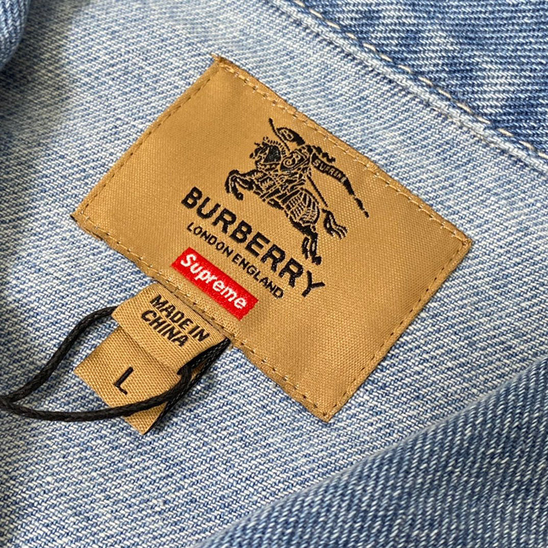 Supreme Burberry Denim Trucker Jacket Washed Blue