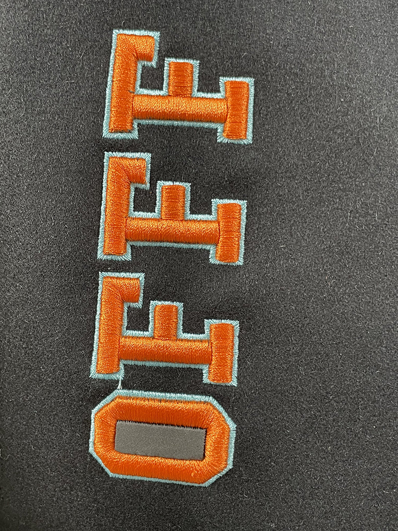 OFF-WHITE GRAPHICS LEATHER VARSITY JACKET Black Orange