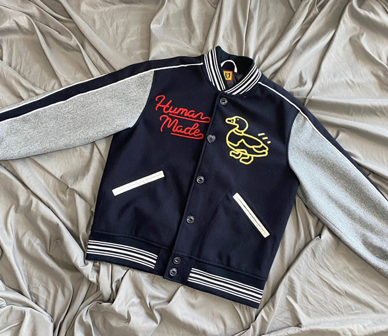 Human Made Duck Navy Blue and Grey Varsity Jacket