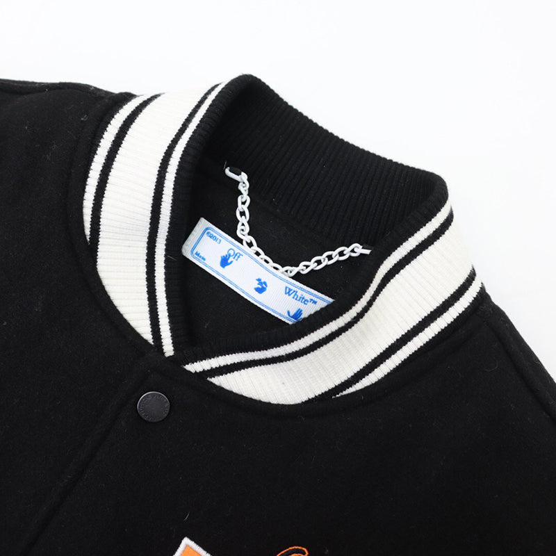 OFF - WHITE Black wool and leather varsity jacket
