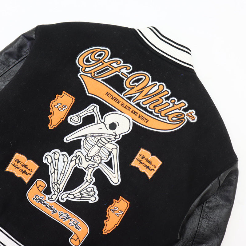 OFF - WHITE Black wool and leather varsity jacket