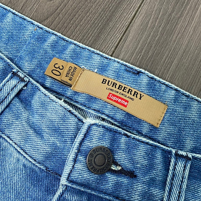 Supreme Burberry Denim Short Washed Blue