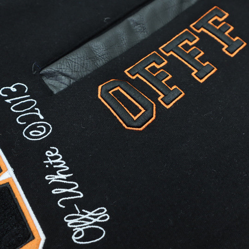 OFF - WHITE Black wool and leather varsity jacket