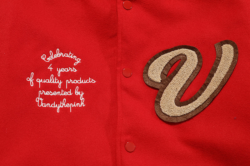Vandy The Pink 4 Year Anniversary Varsity Jacket "Red Burguer"