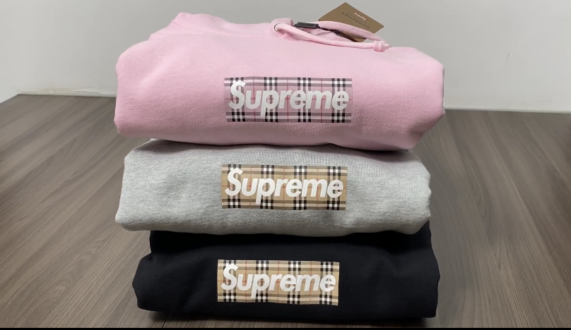 Supreme Burberry Box Logo Hooded Sweatshirt Heather Grey