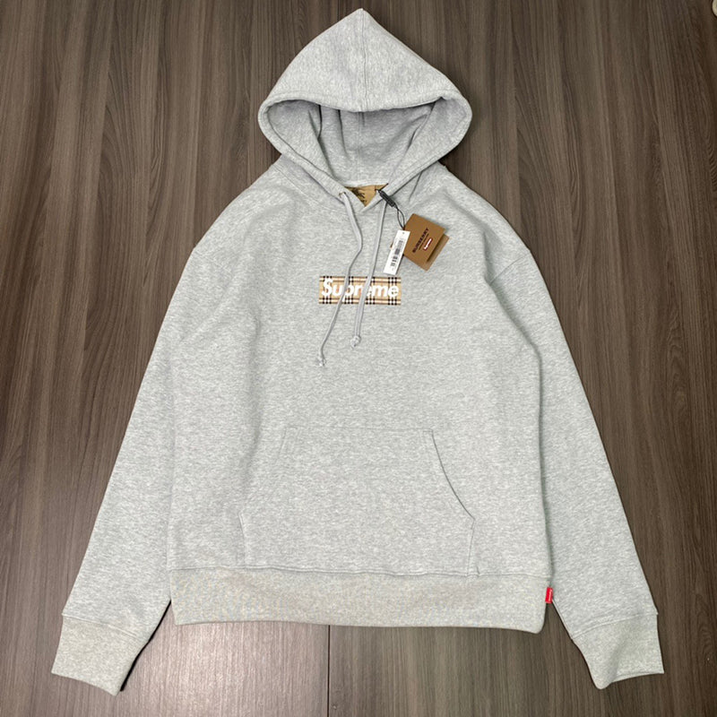 Supreme Burberry Box Logo Hooded Sweatshirt Heather Grey