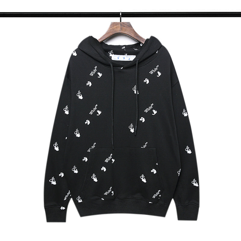 Off-White Oversized Fit Allover Logo Hoodie Black