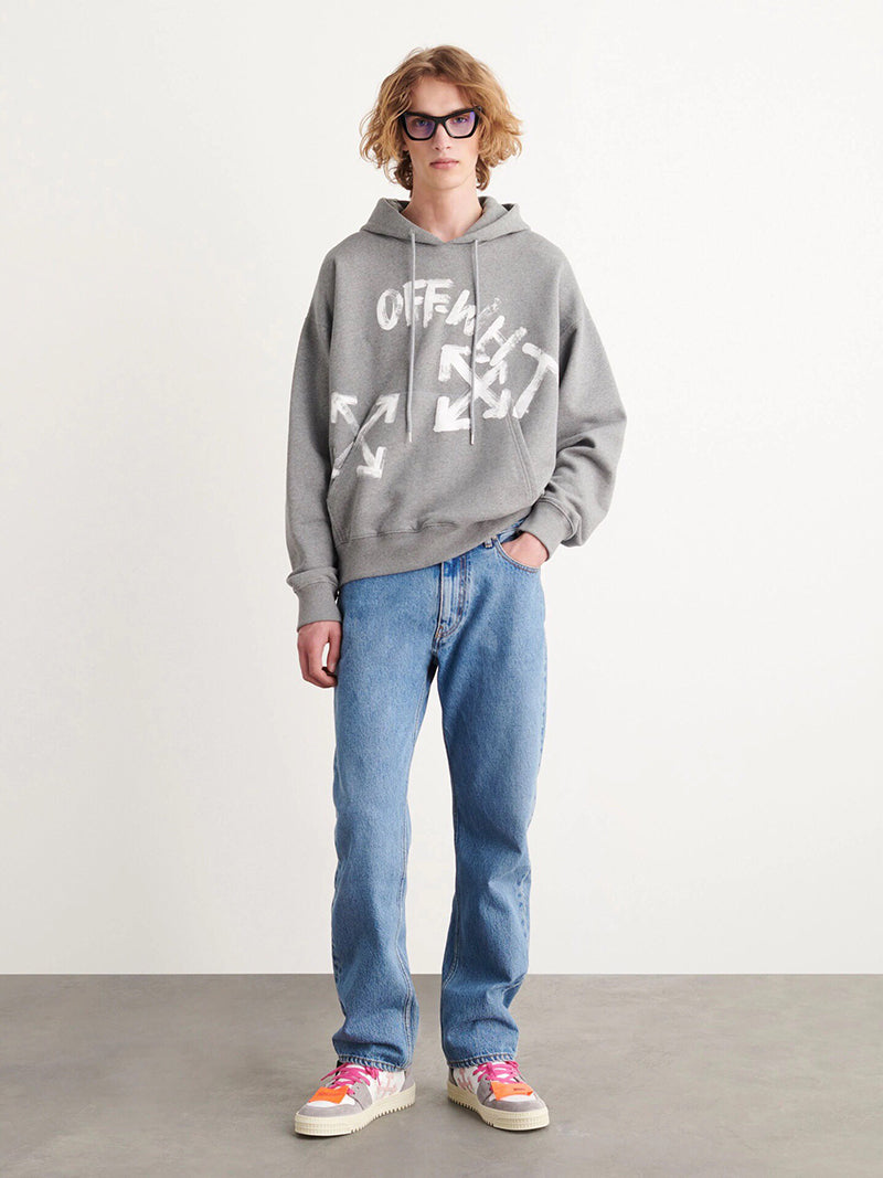 OFF-WHITE Black Paint Script Skate Hoodie Grey
