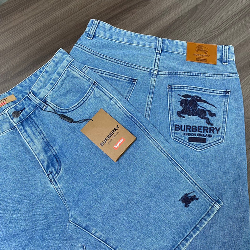 Supreme Burberry Denim Short Washed Blue