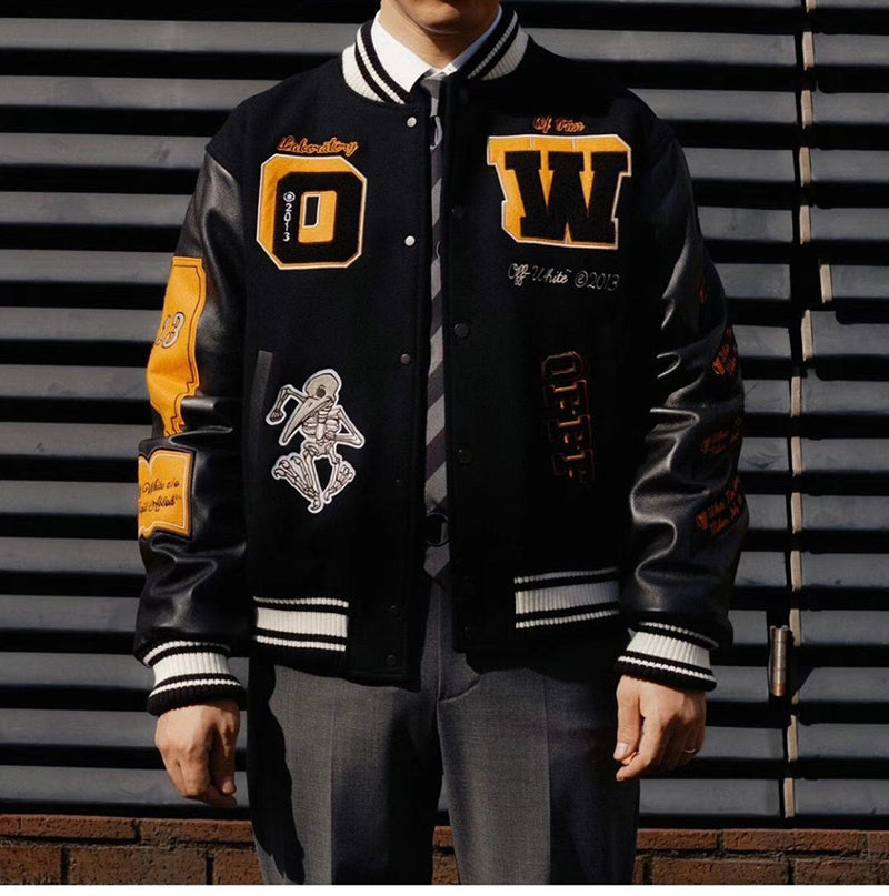 OFF - WHITE Black wool and leather varsity jacket