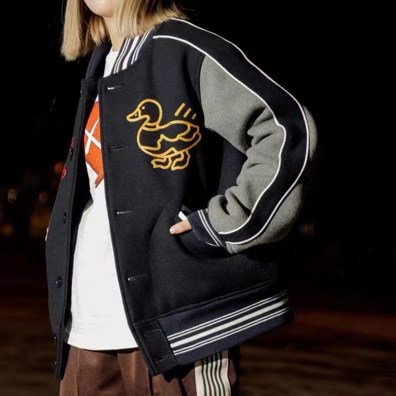 Human Made Duck Navy Blue and Grey Varsity Jacket