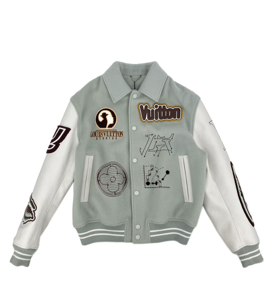 Louis Vuitton 2023 Patchwork Grey & White Varsity Jacket