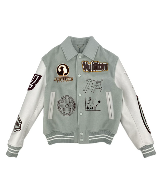 Louis Vuitton 2023 Patchwork Grey & White Varsity Jacket