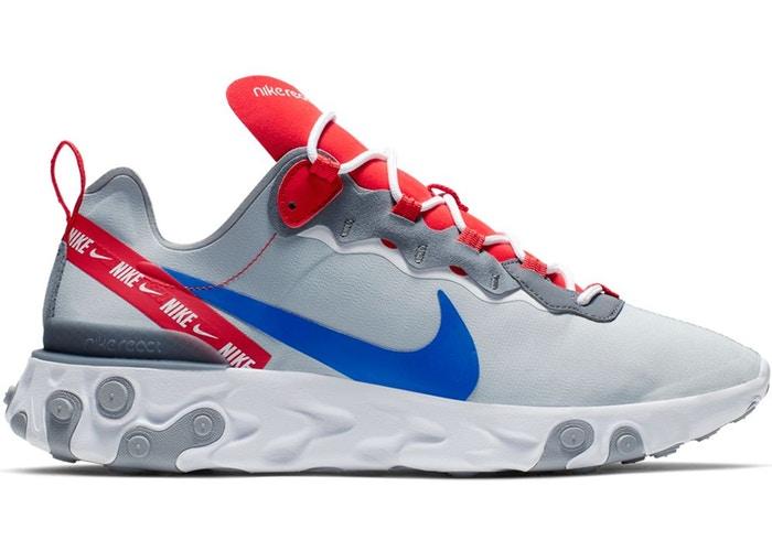 Nike React Element 55 Wolf Grey Game Royal Habanero Red