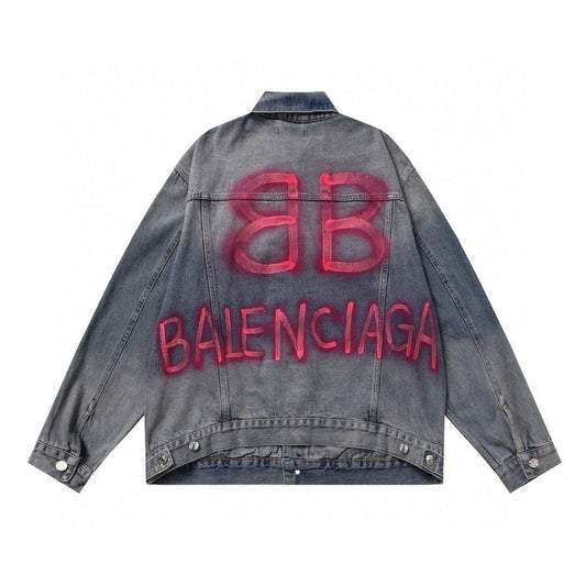 BALENCIAGA SPRAY PAINT LOGO DENIM JACKET Pink