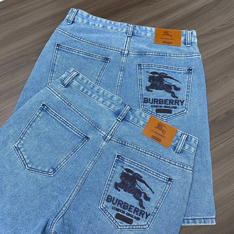 Supreme Burberry Denim Short Washed Blue