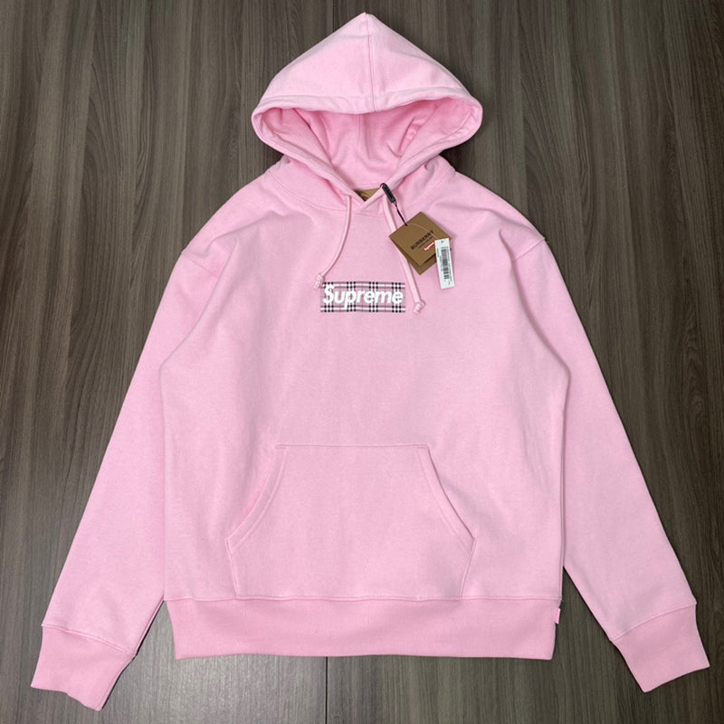 Supreme Burberry Box Logo Hooded Sweatshirt Light Pink